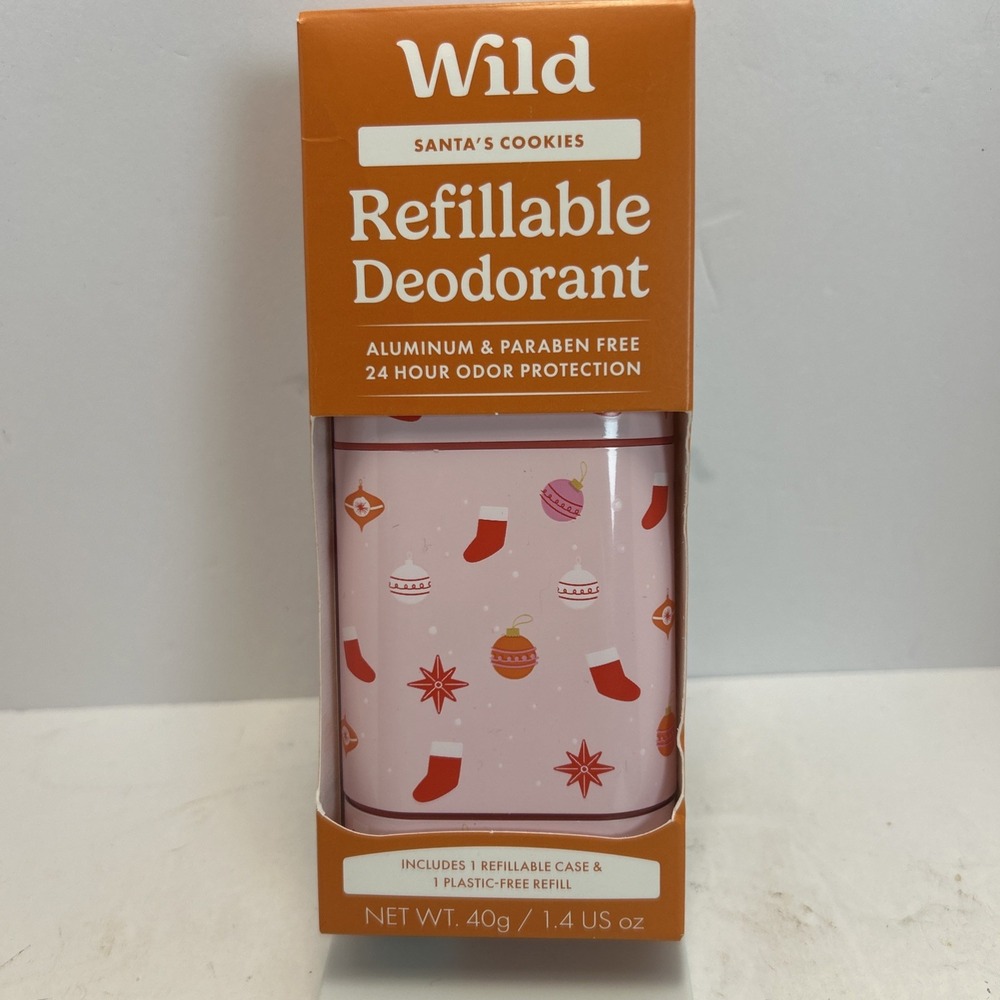 Wild Refillable Deodorant Unisex 1.4oz Pink New Santa's Cookies Case & Refill